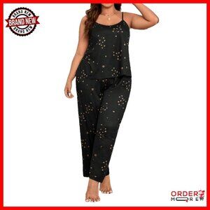 Plus Size Floral Pajama Set Sleeveless Comfortable Sleepwear